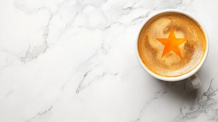 Poster - Coffee with Vietnamese flag on marble table Copy space Top view : Generative AI