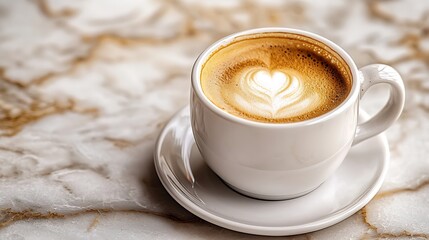 Aufkleber - Coffee espresso in white cup Marble background Close up : Generative AI