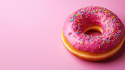 Poster - Donut on pink background Top view Copy space : Generative AI