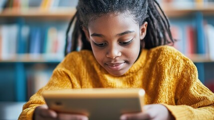Poster - A student using an educational app on a tablet to solve math problems.