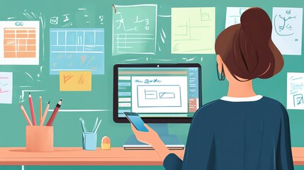 Poster - A teacher assigning homework through a mobile learning platform.