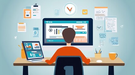 Poster - A teacher designing e-learning content on a user-friendly platform.