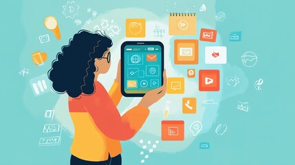 Poster - A teacher integrating educational apps into daily lesson plans.