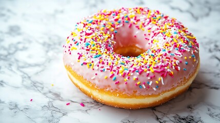 Poster - Chocolate donut in marble table background Close up Top view : Generative AI