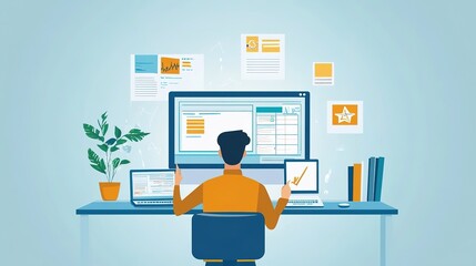Poster - A teacher providing feedback on an assignment through an online learning platform.