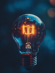 Glowing light bulb against dark background