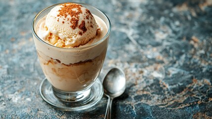Aufkleber - Affogato coffee with ice cream on a glass cup Grey slate background : Generative AI