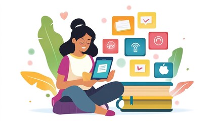 Poster - A teacher recommending educational apps to parents for home learning.