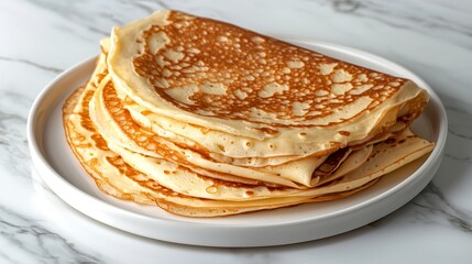 Poster - Crepes thin pancakes with honey on a white plate Marble background Top view : Generative AI