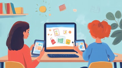 Poster - A teacher recommending educational apps to parents for home learning.