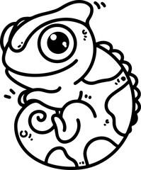 Wall Mural - cartoon chameleon, hand-drawn in line art style. vector illustration, isolated for easy use in kid's