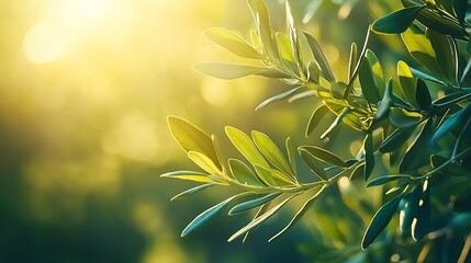 Aufkleber - Olive tree branches in the sunlight Summer outdoor background : Generative AI