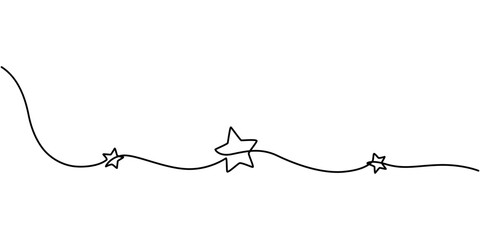 Line star one continuous line drawing design vector, A continuous outline of five stars. Single line editable 5 star icon. Concept of rating service and customer reviews. Christmas divider. Minimalist