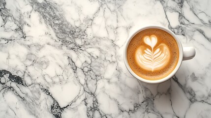 Aufkleber - Coffee espresso in white cup of marble table background Close up : Generative AI