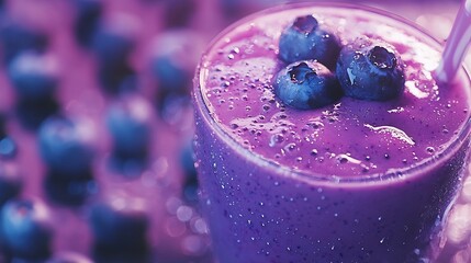 Poster - Asai berry smoothie with fresh blueberries Grey background Copy space : Generative AI