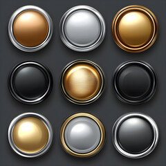 set of metallic button shiny vector graphic 