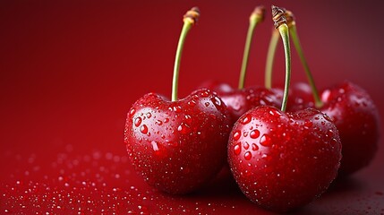 Aufkleber - Fresh cherries in creative lighting Red background : Generative AI