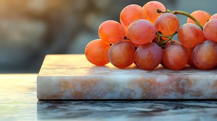 Aufkleber - Fresh grape on marble cutting board Wooden background Copy space : Generative AI