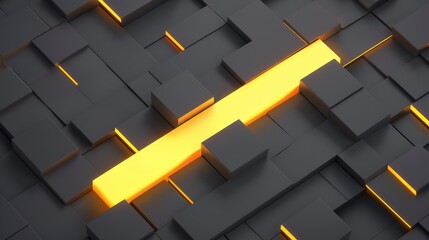 Poster - wallpaper a bright yellow light is cutting through an abstract background made of black cubes