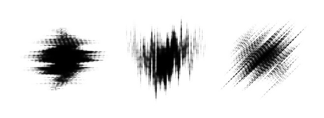 Poster - Glitch halftone line element set. Dot texture geometric form collection. Grunge blurry abstract comic pop art shapes for banner, poster, collage, overlay, label, tag. Distressed distorted vector pack