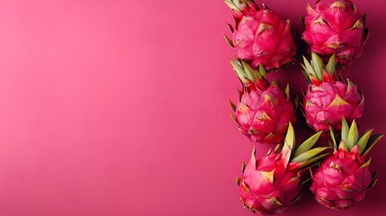 Aufkleber - Red dragon fruit pitahaya Pink pastel background Copy space Top view : Generative AI