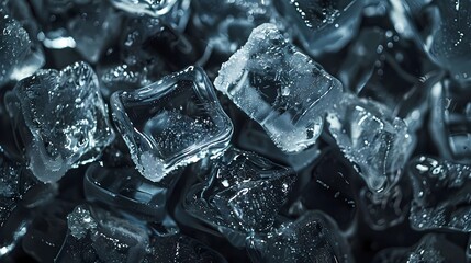 Close-up of ice cubes, background is dark gray, Generative AI illustrations.