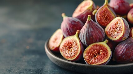 Poster - Fresh figs on black plate Dark background Close up : Generative AI