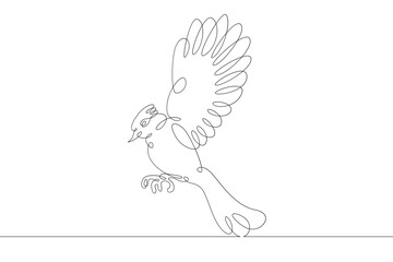 Wall Mural - A bird flying in the air during the flight. Spread bird wings. One continuous drawing line  logo single hand drawn art doodle isolated minimal illustration.