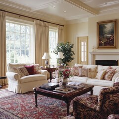 Wall Mural - Cozy traditional living room with classic furniture