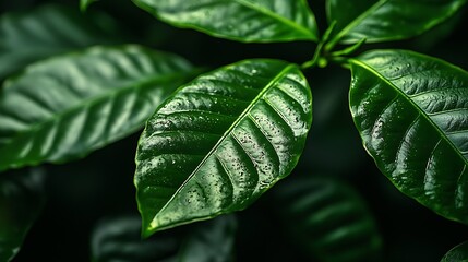 Poster - Green leaves of coffee tree Close up : Generative AI