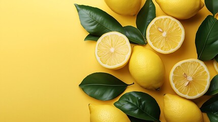 Aufkleber - Fresh lemons background Copy space Top view : Generative AI