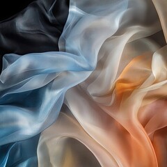 Wall Mural - elegant, flowing fabric in soft hues of blue, orange, and cream creates a serene abstract background