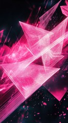 Wall Mural - Vibrant abstract design featuring pink light beams and geometric shapes against a dark background, perfect for modern art projects.