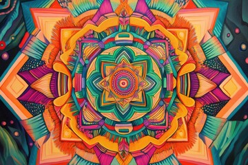Wall Mural - Vibrant mandala artwork showcasing intricate patterns and bold colors, perfect for artistic and creative projects.