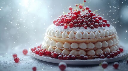 Poster - Belgian waffles with fresh red currant berries Grey background Close up : Generative AI