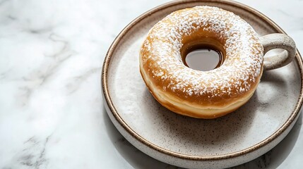 Poster - Coffee with donut on marble table background Top view : Generative AI