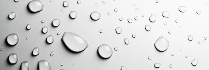 Poster - Water droplets on a pristine white glass surface, creating a minimalist and elegant backdrop.  Reflecting purity, cleanliness, and the beauty of nature.