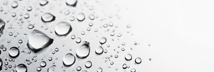 Poster - Water droplets on a white glass surface, creating a mesmerizing abstract pattern. The image symbolizes purity, clarity, and the beauty of natural elements.