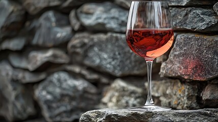 Poster - Glass of red wine on stone wall background Copy space : Generative AI