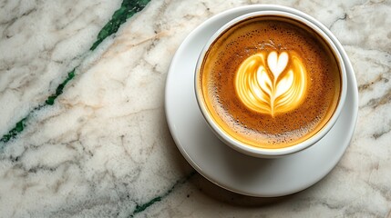 Poster - Cup of coffee with Brazilian flag on marble table Top view : Generative AI