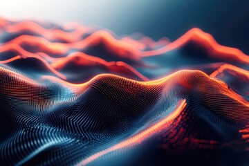 Fototapete - An abstract representation of flowing waves with vibrant colors that evoke movement and depth in a digital landscape.