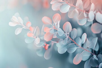 Poster - Delicate leaves with soft pastel colors, creating a serene and calming atmosphere for nature-inspired designs.
