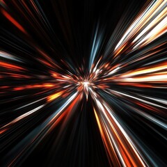 Fototapete - Dynamic abstract image depicting light bursts and streaks, creating a sense of speed and movement against a dark background.