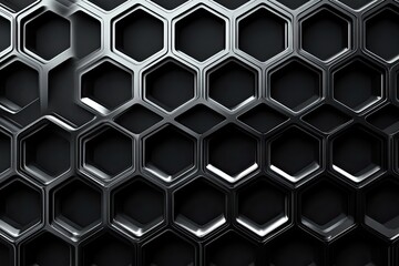 Poster - Modern black hexagonal pattern with metallic finish, perfect for backgrounds, textures, or design projects.