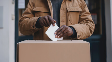 Poster - an American man putting his vote in the ballot box