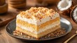 © Generative AI - Three milk cake tres leches cake with coconut Traditional dessert of Latin America : Generative AI