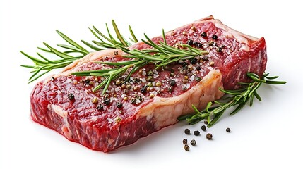 Poster - Fresh raw beef steak isolated on white Top view : Generative AI