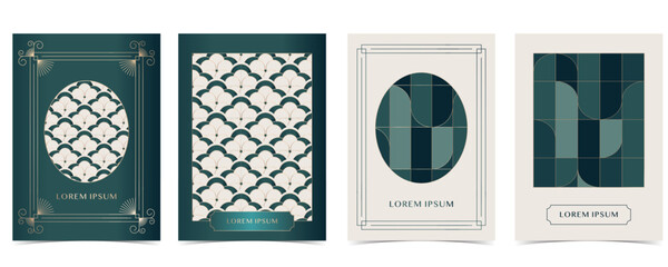 Wall Mural - vintage deco frame on dark green backgronud. abstract decoration template for a4 vertical design