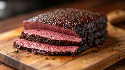 Aufkleber - Roasted beef pastrami on wooden cutting board Close up : Generative AI