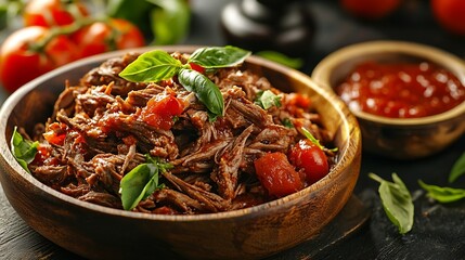 Poster - Beef shredded meat with sauce Close up : Generative AI